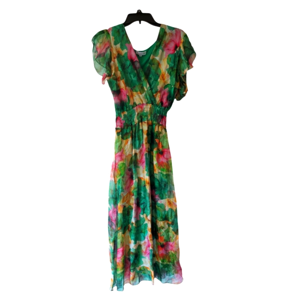 Le Regazze flutter sleeve italian silk floral‎ dress